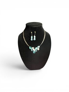 Aqua Petal Multi-Strand Necklace with Matching Earrings